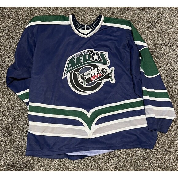 Vintage Houston Aeros Hockey Jersey IHL Bauer Embroidered Rare Blue Large